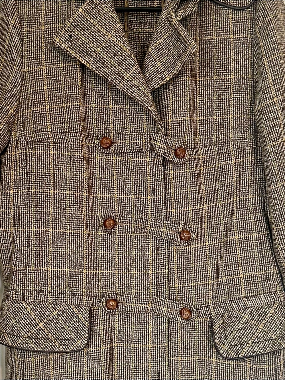 Faconnable Brown Plaid Wool Toggle Pea Coat - Size: Small - Picture 5 of 8